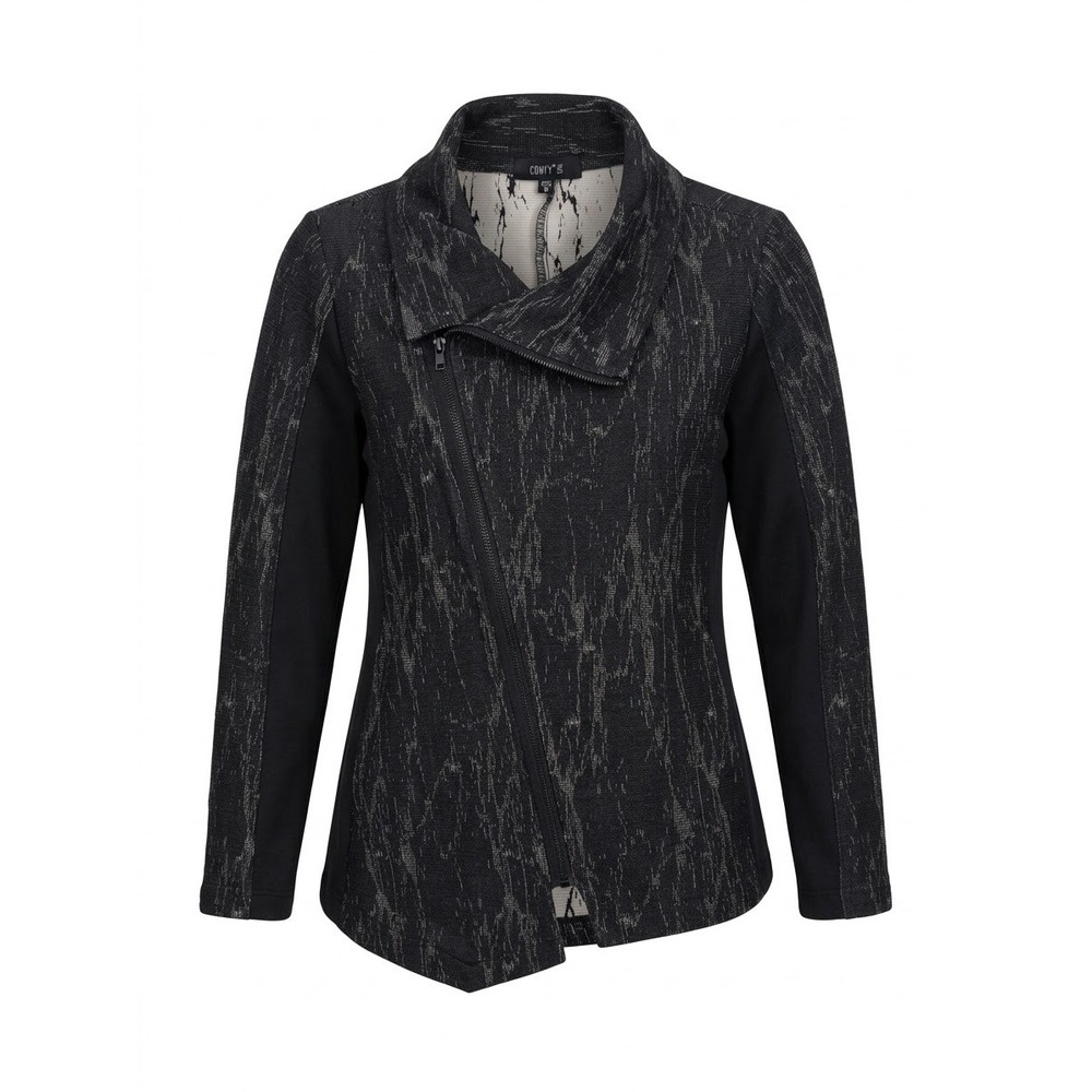 Comfy USA Womens Asymmetrical Zip Abstract Moto Jacket Black White Sz M USA